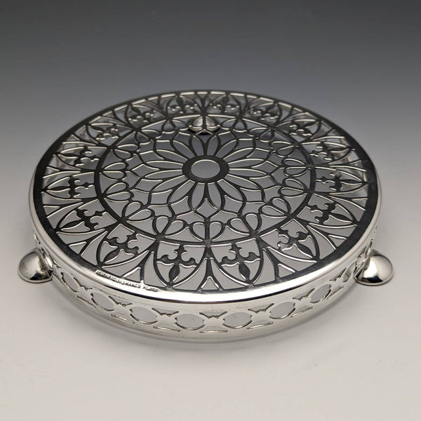 1923 British antique silver plated teapot coaster